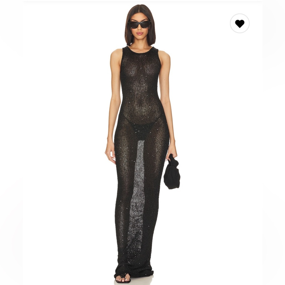 Asta Resort Natalia Sheer Sequin Maxi Dress - Black